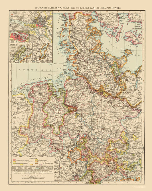 Historic Map - Hannover Schleswig Holstein Germany - Andree 1895 - 23 x 28 - Vintage Wall Art