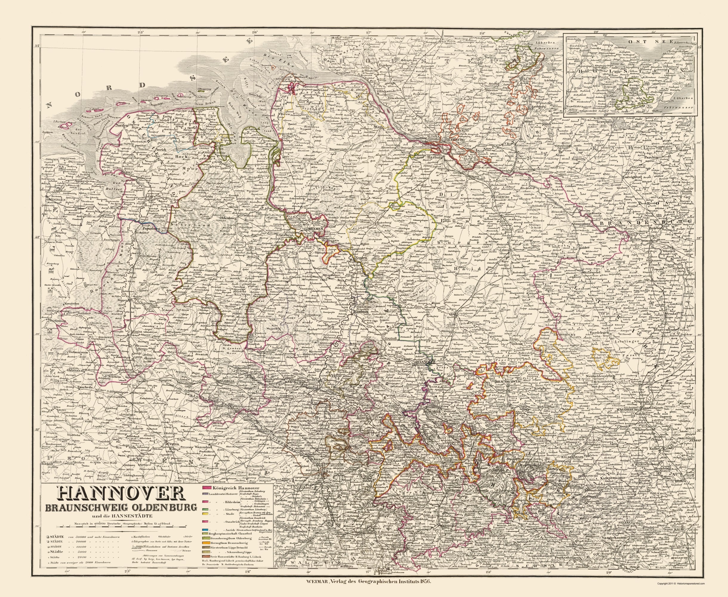 Historic Map - Hannover Germany - Weimar 1856 - 23 x 28.06 - Vintage W ...