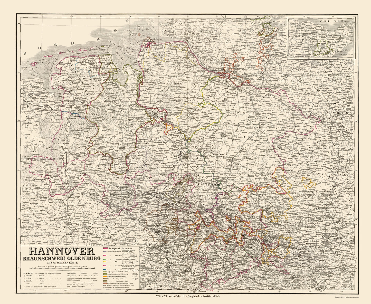 Historic Map - Hannover Germany - Weimar 1856 - 23 x 28.06 - Vintage Wall Art