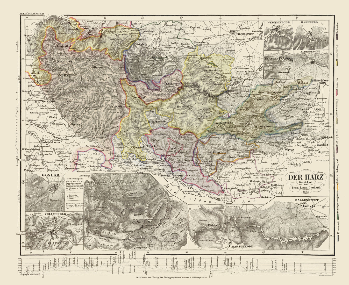 Historic Map - Harz Mountains Germany - Gotthard 1852 - 23 x 28.18 - Vintage Wall Art