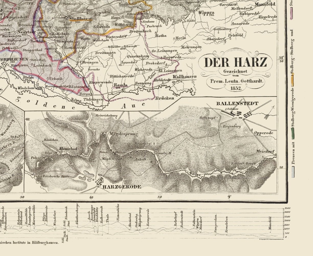 Historic Map - Harz Mountains Germany - Gotthard 1852 - 23 x 28.18 - Vintage Wall Art