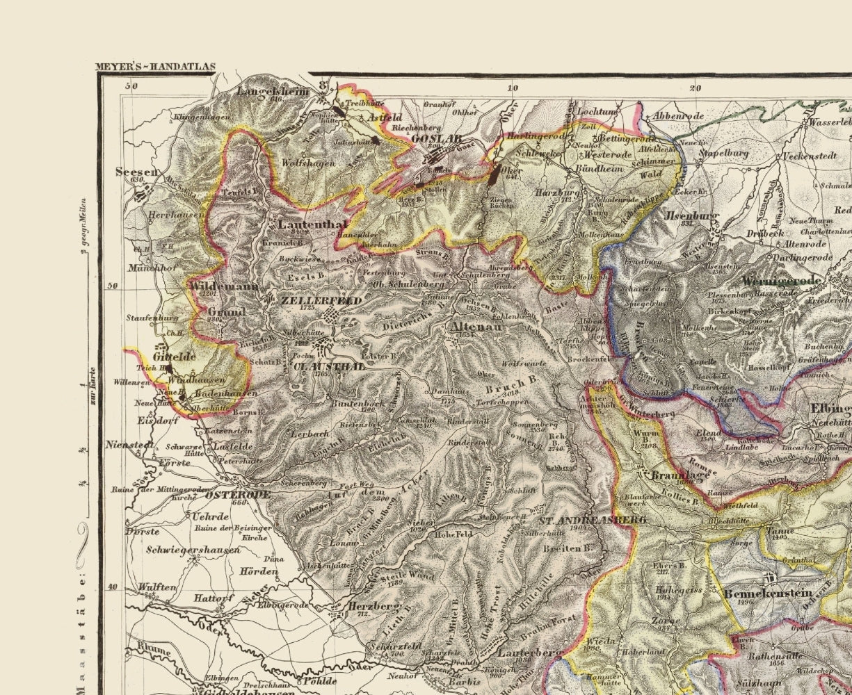 Historic Map - Harz Mountains Germany - Gotthard 1852 - 23 x 28.18 - Vintage Wall Art