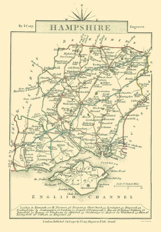 Historic Map - Hampshire County England - Cary 1792 - 23 x 33.11 - Vintage Wall Art