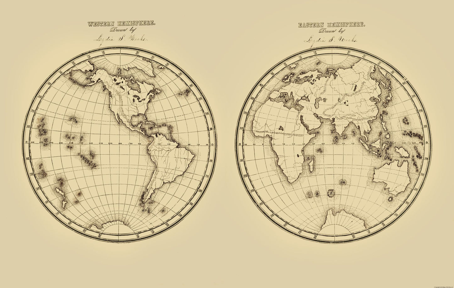 Historic Map - Western Hemisphere Eastern Hemisphere - Fitch 1850 - 36.25 x 23 - Vintage Wall Art