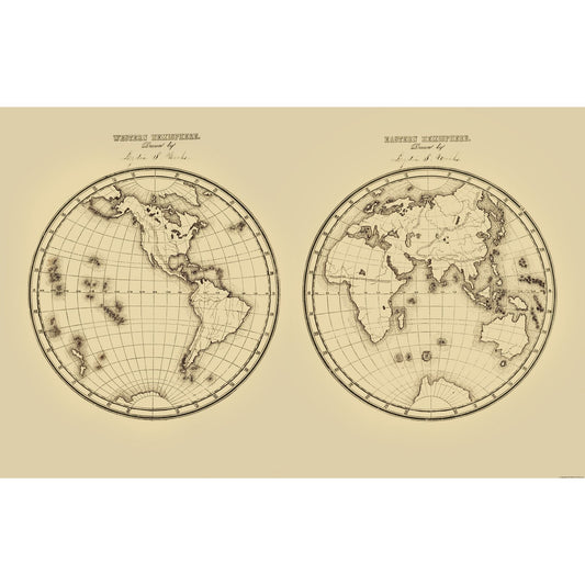Historic Map - Western Hemisphere Eastern Hemisphere - Fitch 1850 - 36.25 x 23 - Vintage Wall Art