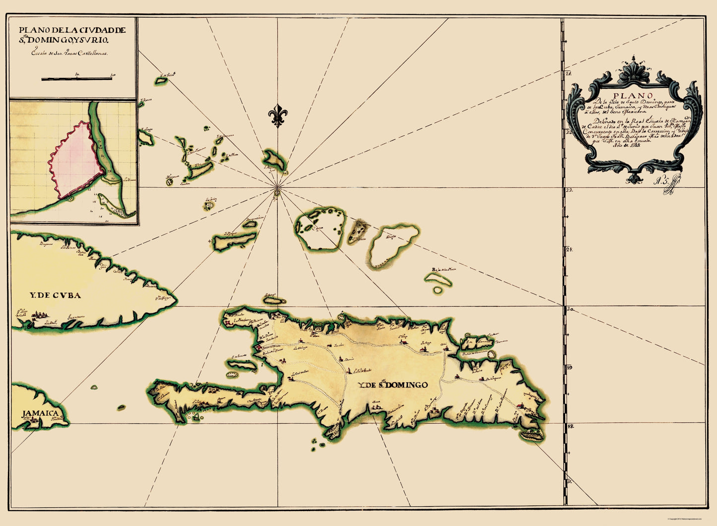 Historic Map - Dominican Republic Jamaica Cuba Spanish Colonies - Mejia 1755 - 23 x 31.39 - Vintage Wall Art