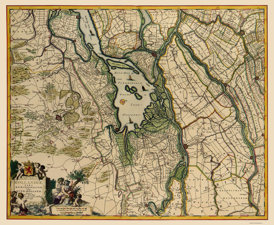 Historic Map - Holland South Netherlands - Visscher 1680 - 23 x 28.01 - Vintage Wall Art