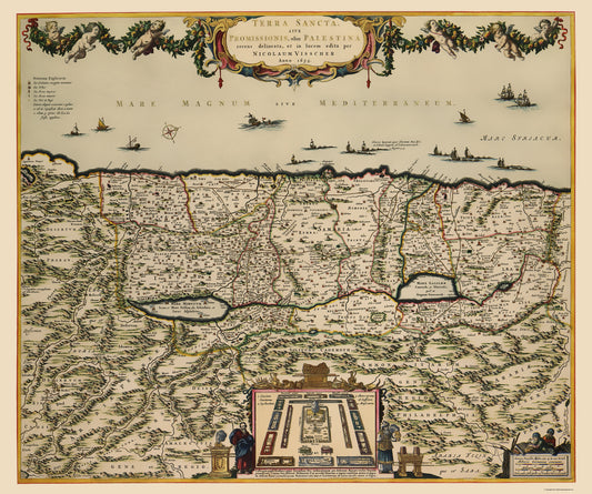 Historic Map - Israel Holy Land - Visscher 1659 - 23 x 27.54 - Vintage Wall Art