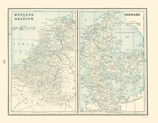 Historic Map - Holland Belgium Denmark - Rathbun 1893 - 23 x 29.51 - Vintage Wall Art