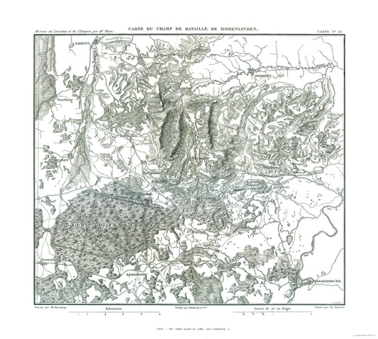 Historic War Map - Hohenlinden Battlefield Plan - Thiers 1866 - 25.61 x 23 - Vintage Wall Art