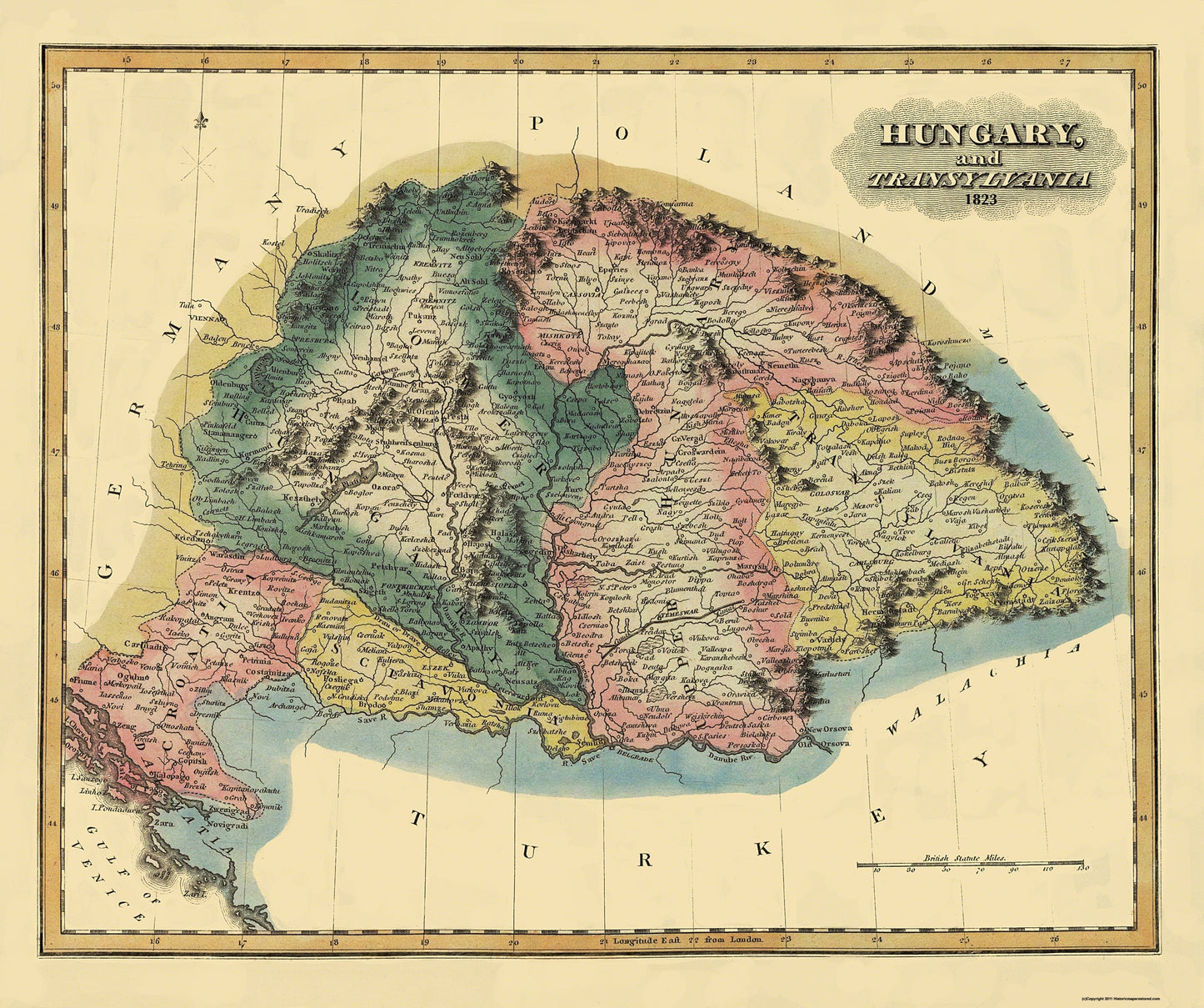 Historic Map - Hungary Transylvania - Lucas 1823 - 27.5 x 23 - Vintage Wall Art