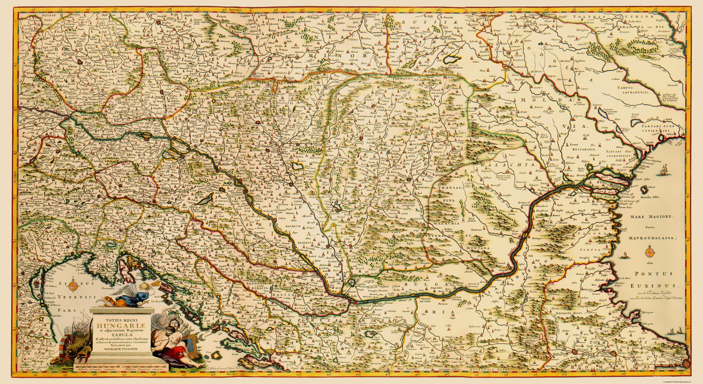 Historic Map - Hungary - Visscher 1687 - 23 x 42.09 - Vintage Wall Art