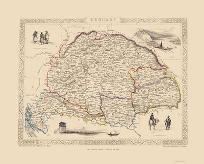 Historic Map - Hungary - Tallis 1851 - 23 x 28.45 - Vintage Wall Art