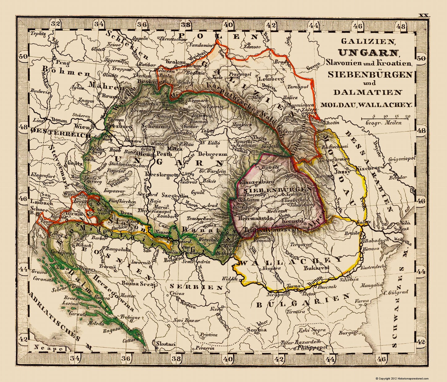 Historic Map - Hungary Balkan Peninsula - Stieler 1852 - 23 x 26 - Vintage Wall Art