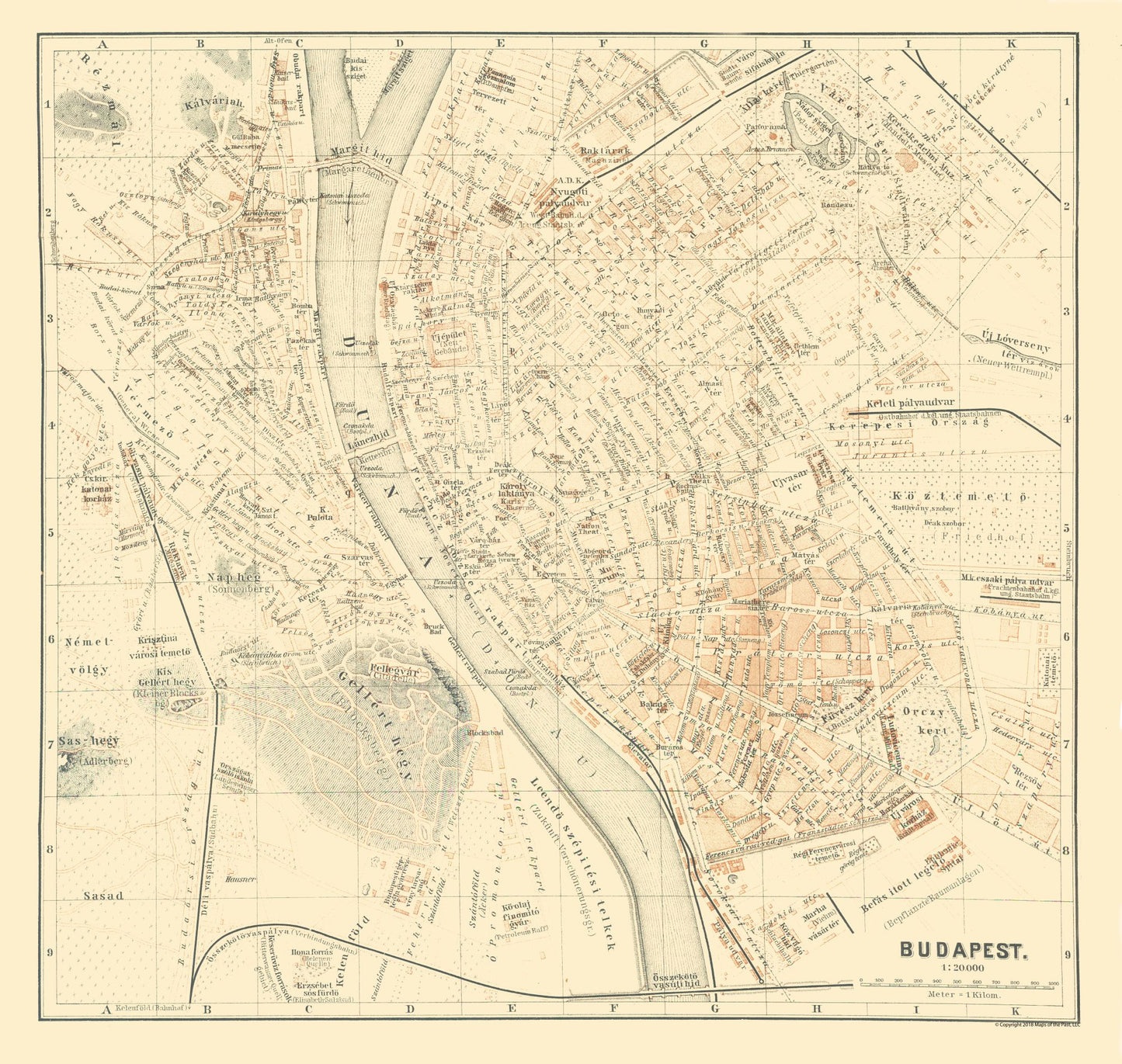 Historic Map - Budapest Hungary - Baedeker 1896 - 24.25 x 23 - Vintage Wall Art