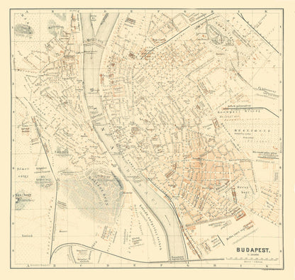 Historic Map - Budapest Hungary - Baedeker 1896 - 24.25 x 23 - Vintage Wall Art