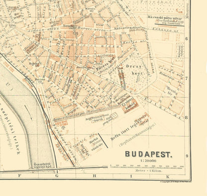 Historic Map - Budapest Hungary - Baedeker 1896 - 24.25 x 23 - Vintage Wall Art