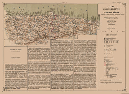 Historic Map - Oviedo Spain Portugal - Valverde 1880 - 31.50 x 23 - Vintage Wall Art