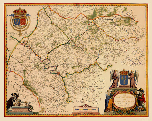 Historic Map - Ile de France Region France - Blaeu 1635 - 23 x 28.78 - Vintage Wall Art