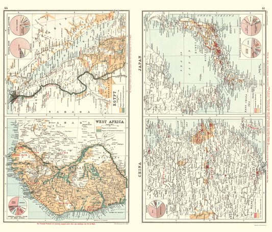 Historic Map - Egypt Japan West Africa China Import Export - Bartholomew 1907 - 23 x 26 - Vintage Wall Art