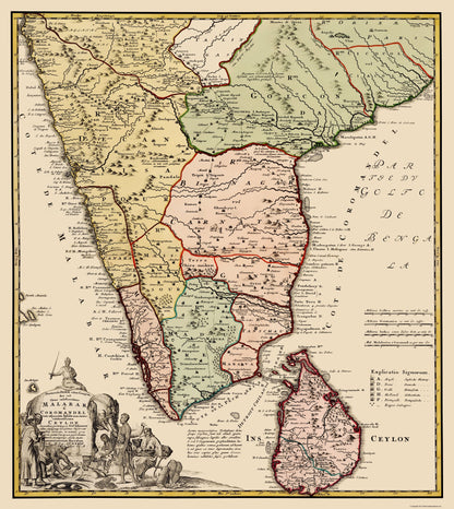 Historic Map - Indian Peninsula Sri Lanka - Homann 1733 - 23 x 25.78 - Vintage Wall Art