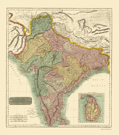 Historic Map - Hindostan British India - Thomson 1814 - 23 x 26.02 - Vintage Wall Art