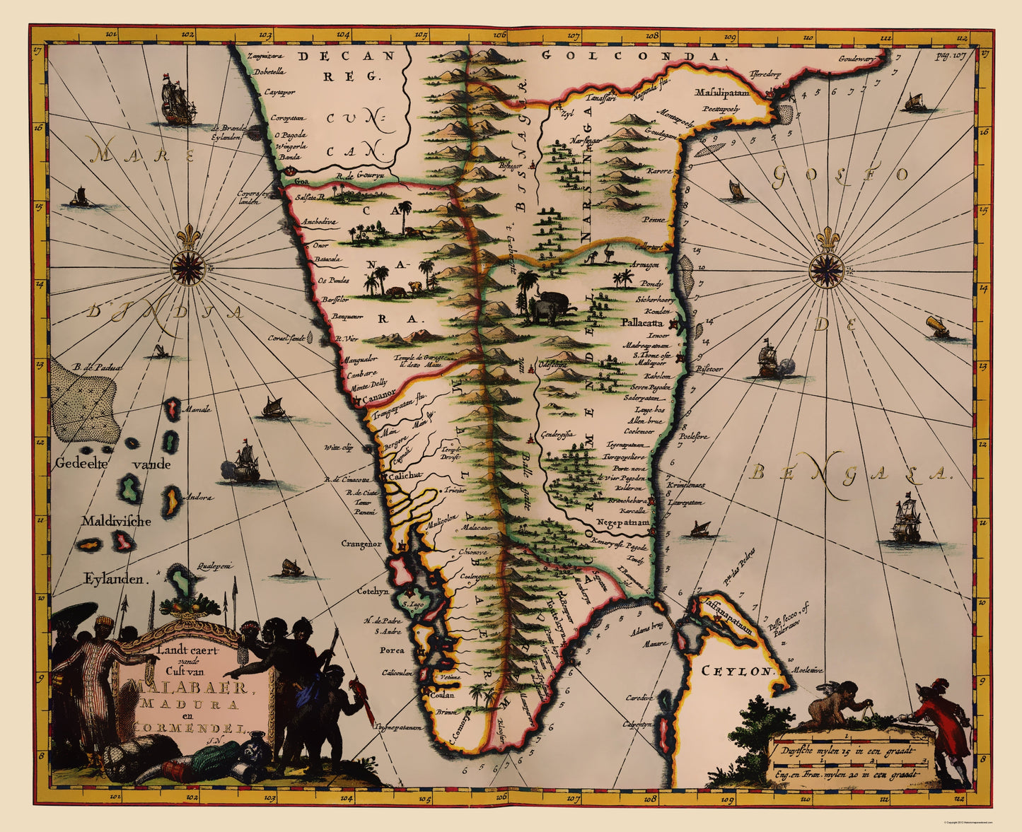 Historic Map - India South - Nieuhoff 1682 - 23 x 28.23 - Vintage Wall Art