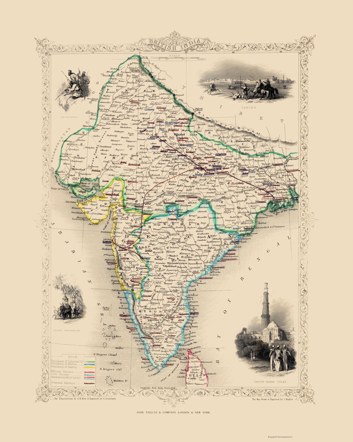 Historic Map - IndiaBritish  - Tallis 1851 - 23 x 28.83 - Vintage Wall Art