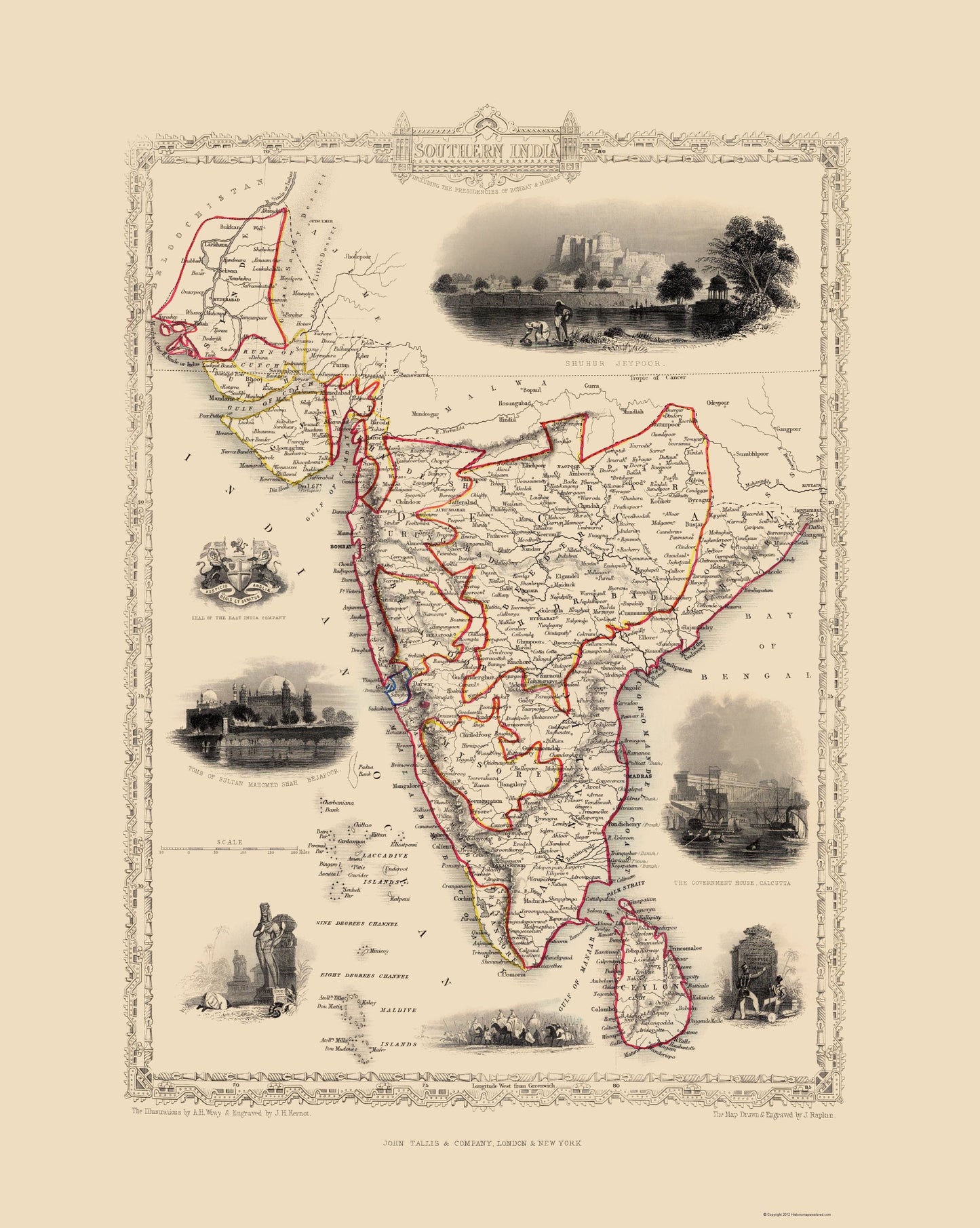 Historic Map - India South Sri Lanka - Tallis 1851 - 23 x 28.83 - Vintage Wall Art