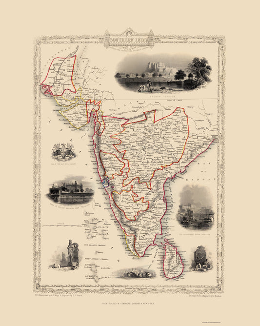 Historic Map - India South Sri Lanka - Tallis 1851 - 23 x 28.83 - Vintage Wall Art