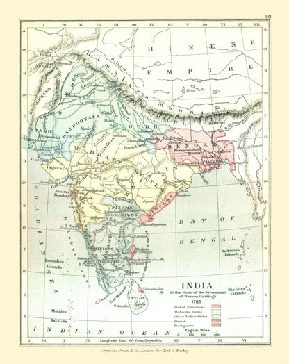 Historic Map - India 1785 - Gardiner 1902 - 23 x 28.97 - Vintage Wall Art