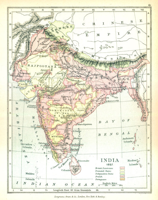 Historic Map - India 1857 - Gardiner 1902 - 23 x 29.23 - Vintage Wall Art