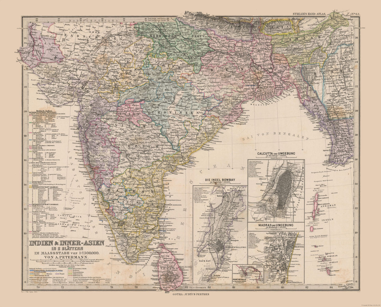 Historic Map - India - Stieler 1885 - 28.55 x 23 - Vintage Wall Art