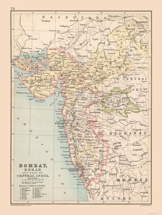 Historic Map - India West Coast - Bartholomew 1892 - 23 x 30.42 - Vintage Wall Art