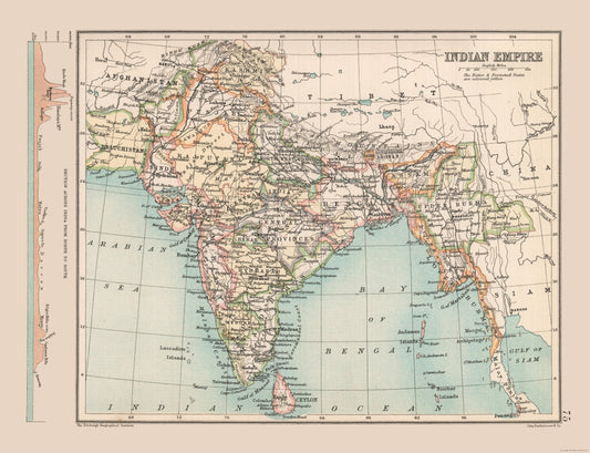 Historic Map - India Empire - Bartholomew 1892 - 29.97 x 23 - Vintage Wall Art