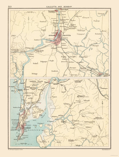 Historic Map - Calcutta Bombay India - Bartholomew 1892 - 23 x 30.36 - Vintage Wall Art