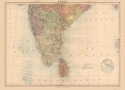 Historic Map - India Sri Lanka - Black 1867 - 32.13 x 23 - Vintage Wall Art