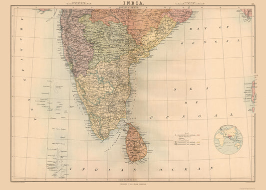 Historic Map - India Sri Lanka - Black 1867 - 32.13 x 23 - Vintage Wall Art