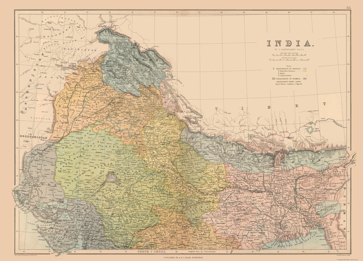 Historic Map - Northwest India - Black 1867 - 32.04 x 23 - Vintage Wall Art