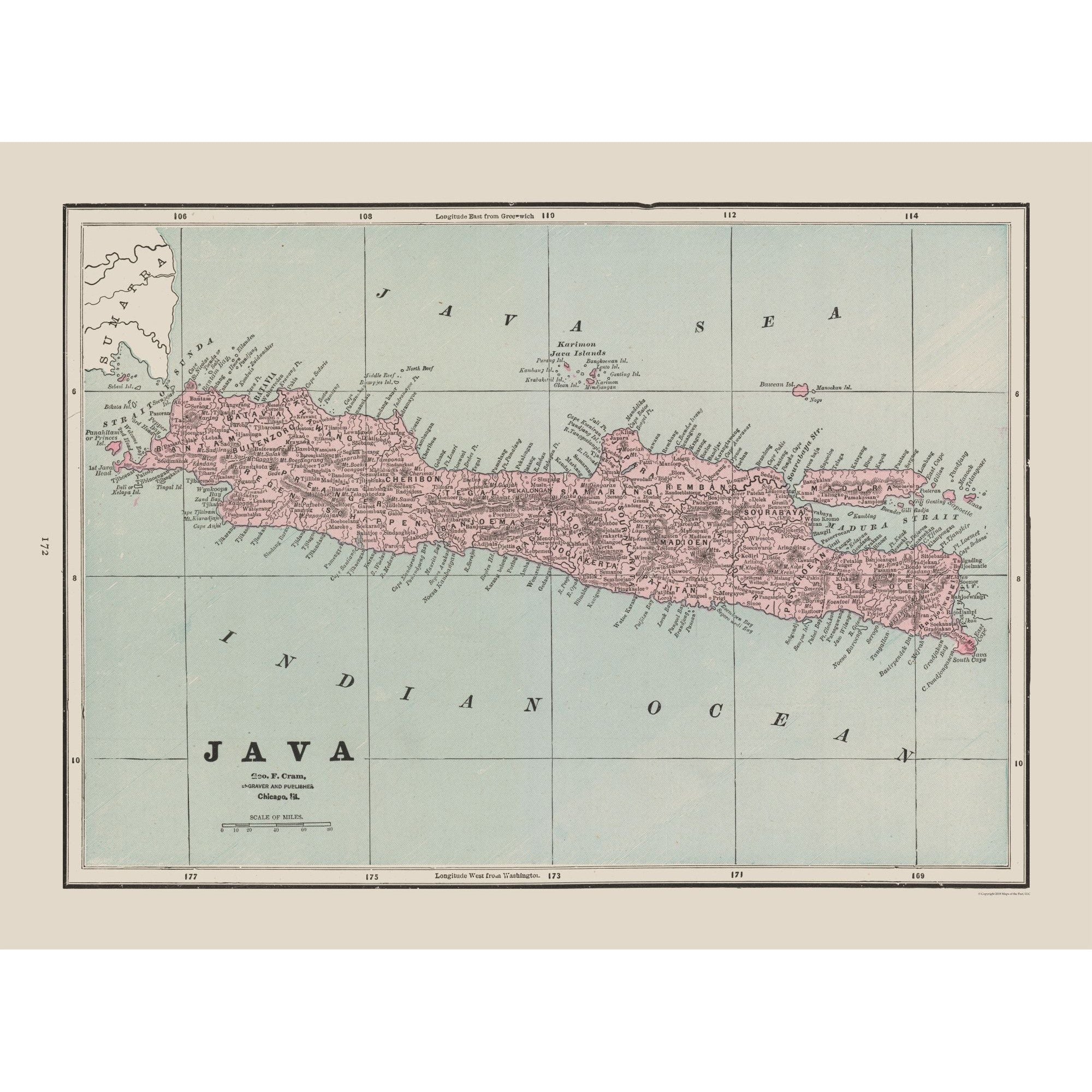 Historic Map - Java Indonesia Asia - Cram 1892 - 31.11 x 23 - Vintage ...