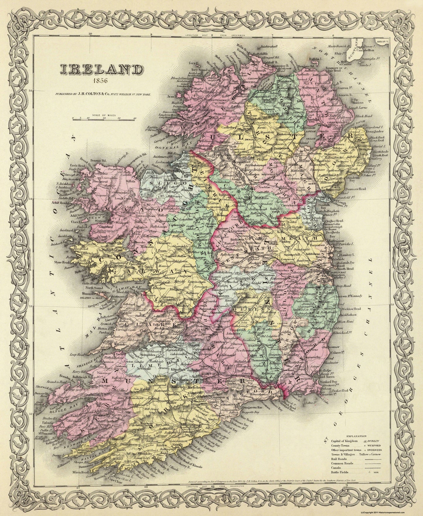 Historic Map - Ireland - Colton 1856 - 23 x 28.06 - Vintage Wall Art