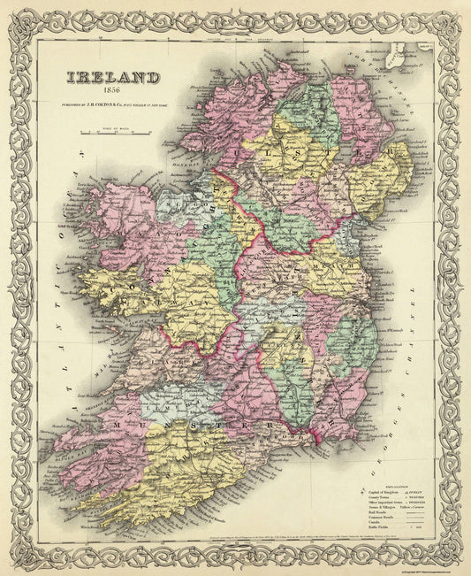 Historic Map - Ireland - Colton 1856 - 23 x 28.06 - Vintage Wall Art