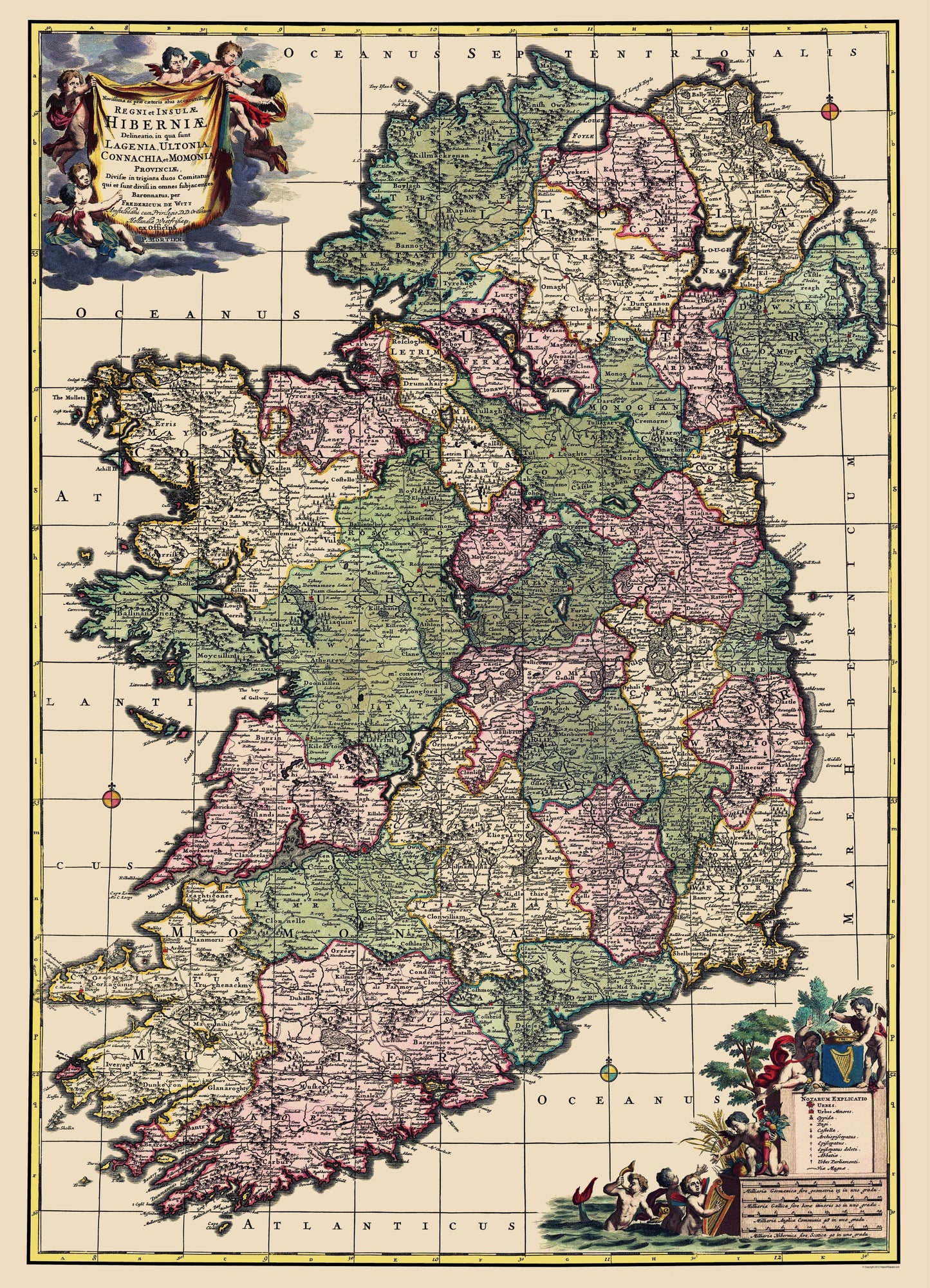 Historic Map - Ireland - Schenk 1710 - 23 x 31.86 - Vintage Wall Art