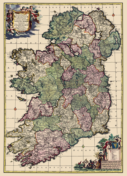 Historic Map - Ireland - Schenk 1710 - 23 x 31.86 - Vintage Wall Art