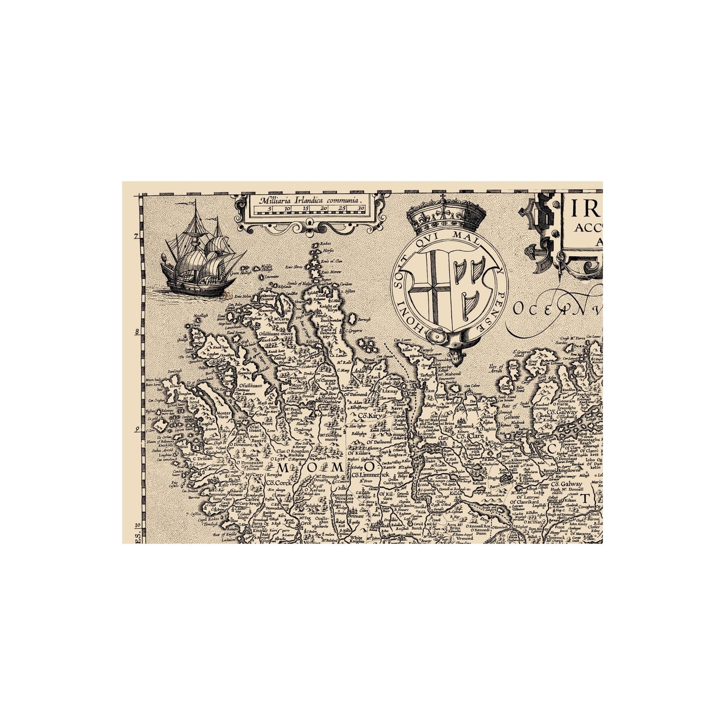 Historic Map - Ireland - Ortelius 1606 - 23 x 30.50 - Vintage Wall Art