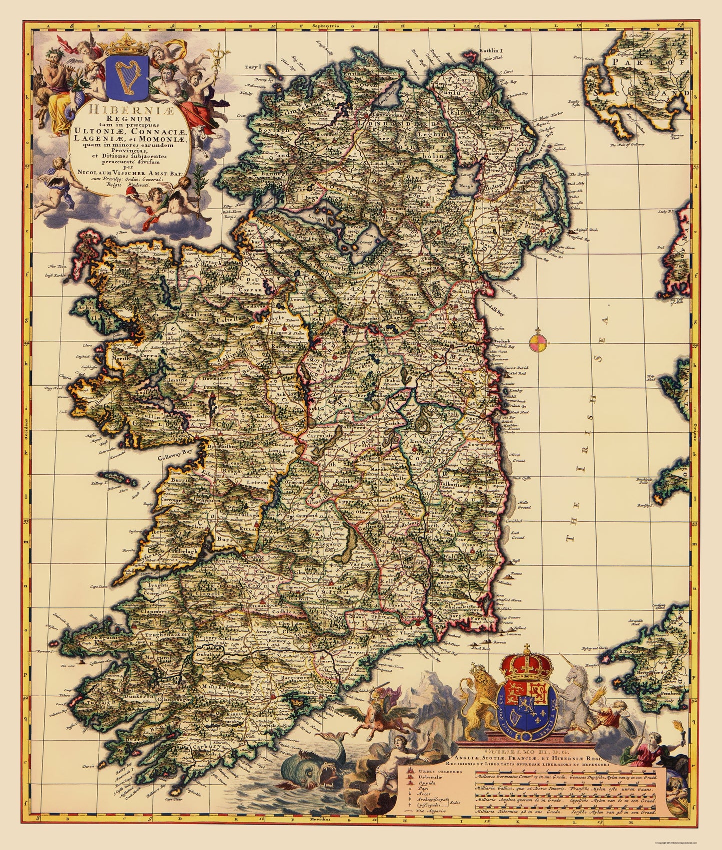 Historic Map - Ireland - Visscher 1689 - 23 x 27.11 - Vintage Wall Art