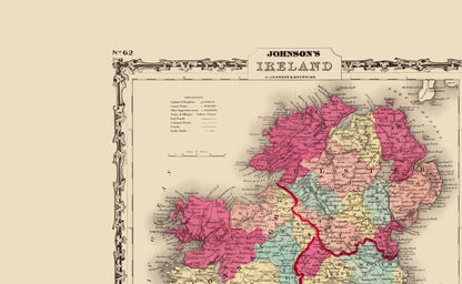 Historic Map - Ireland Scotland - Johnson 1860 - 23 x 37.38 - Vintage Wall Art