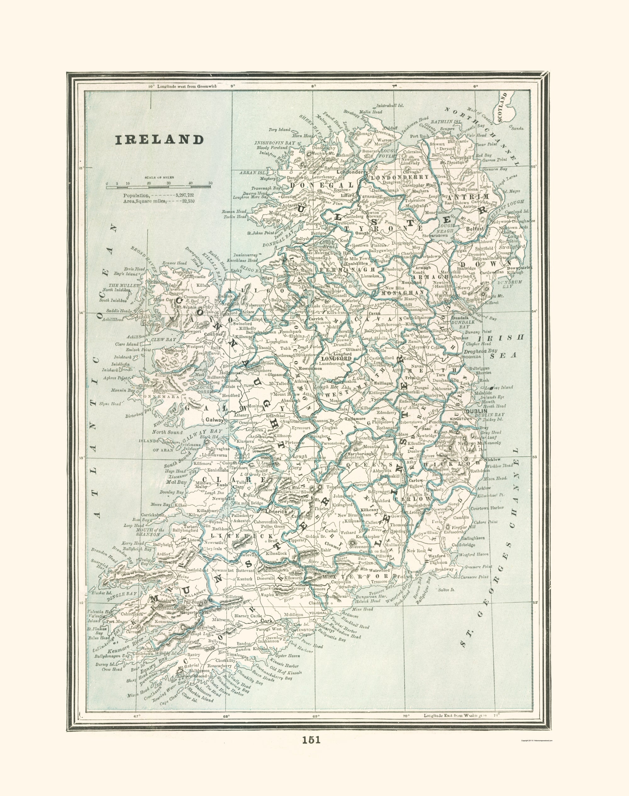 Domain Ireland Historic Map - Ireland - Rathbun 1893 - Vintage Wall Art – Maps of the Past