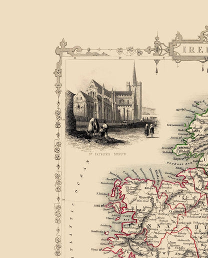 Historic Map - Ireland - Tallis 1851 - 23 x 28.45 - Vintage Wall Art