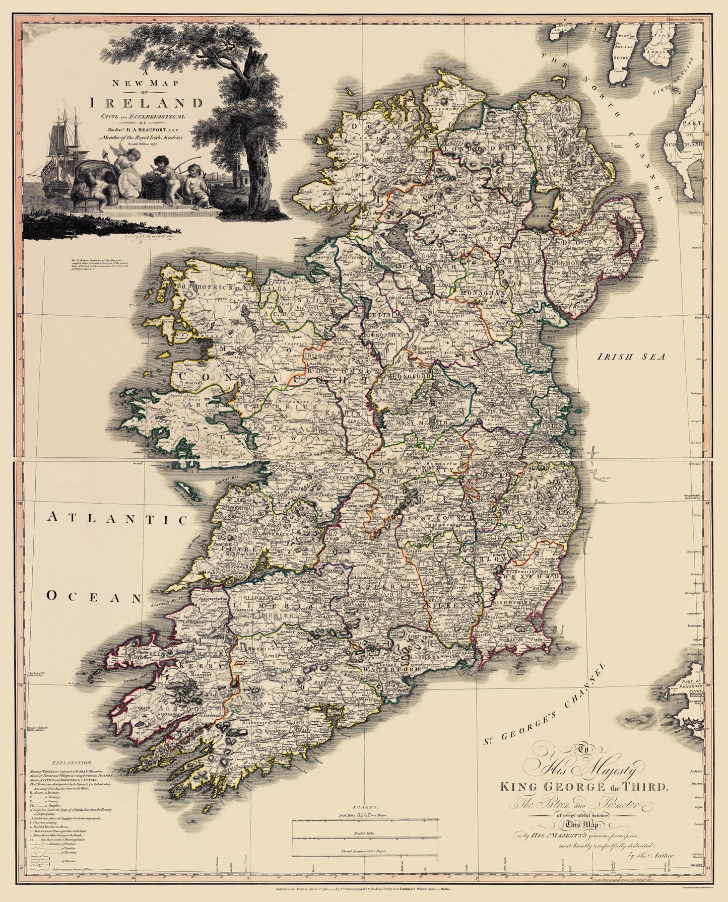 Historic Map - Kildare County Ireland - Beaufort 1882 - 23 x 29.69 - Vintage Wall Art